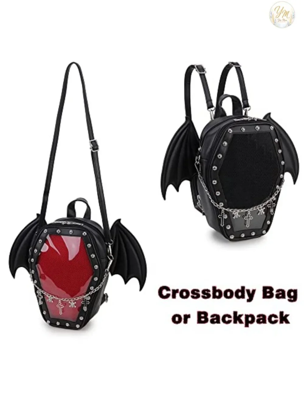 Gothic Coffin Ita Backpack Vegan Leather Pin Display Purse